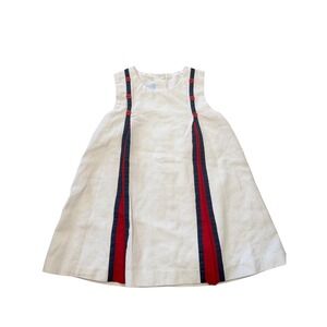 Bella Bliss Girls White Pique Nautical Dress Red Navy Trim Size 4